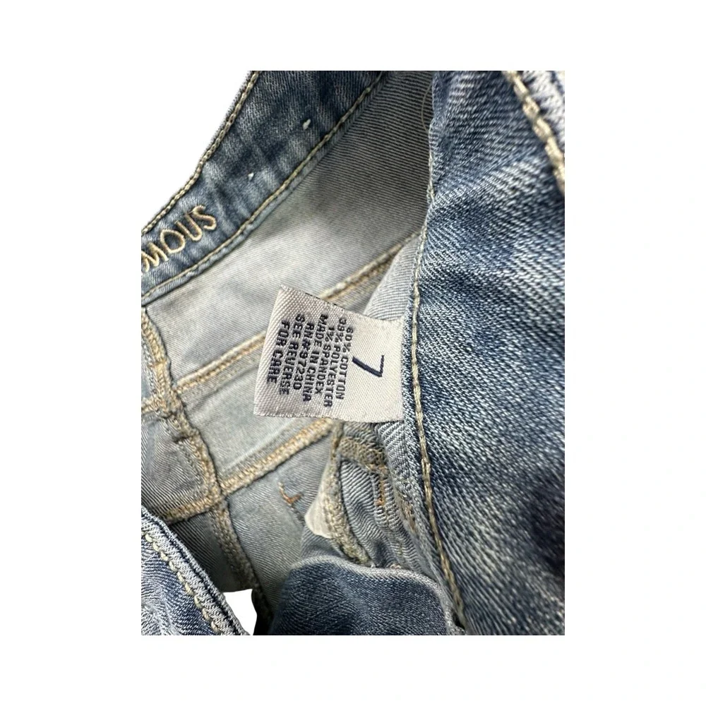 Almost Famous Denim Shorts Women 7 Blue High Waisted Distressed Cuffed Jean